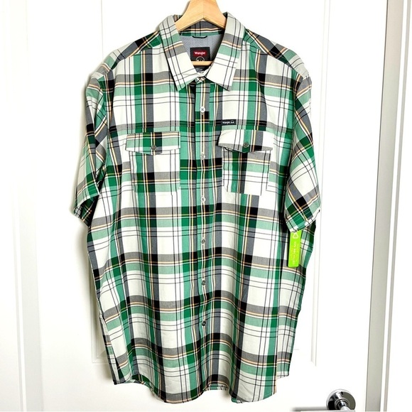 NWT Wrangler Short Sleeve Plaid Outdoor Utility Shirt-Green Black-XL - Picture 2 of 16
